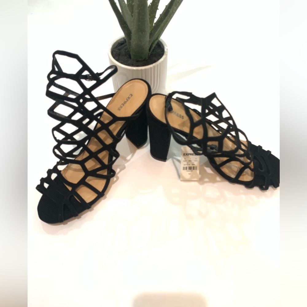 NWT Express Strappy Black Ankle Sandals